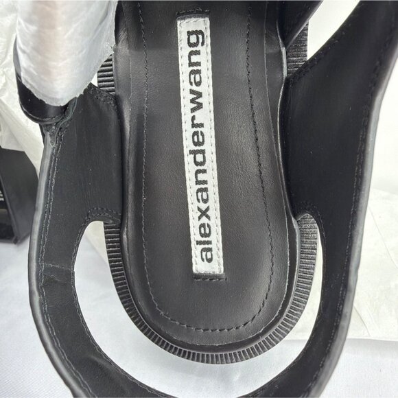 Alexander Wang Carter Cage Sandals Logo Black Leather Chunky Heel Women Size 38 - Picture 9 of 14